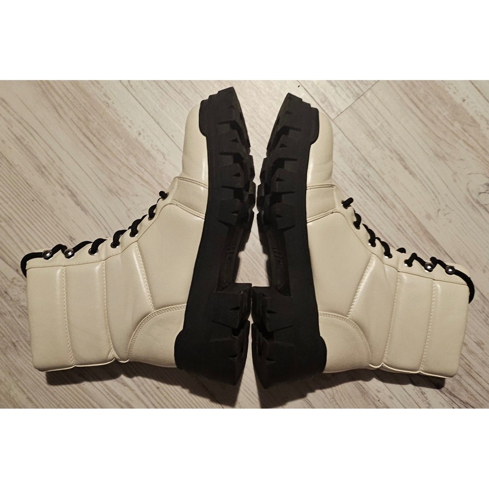 Marc Fisher MFAMITA3 Womens 9M Off White Quilted Platform Lug Sole Combat Boots